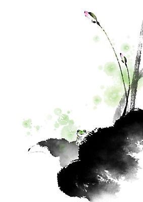 PSD 계절 줄기 일러스트 캘리그라피 붓터치 연꽃 개구리 사람없음 봄 절기 동양화 연잎 꽃봉오리 번짐 경칩 국내일러스트 식물 꽃 잎 양서류 미술 파일형식 효과