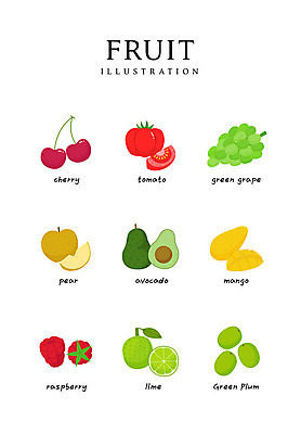 음식 토마토 일러스트 식재료 사람없음 배 체리 청포도 산딸기 라임 망고 아보카도 매실 국내일러스트 AI파일 채소 과일 포도 열대과일 파일형식 벡터