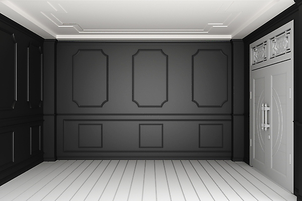 포토 JPG 해외이미지 벽 실내 사람없음 인테리어 3D 문 검은색 미니멀 웨인스코팅 해외포토 디자인 컬러 내부 디지털합성 파일형식 이미지허브