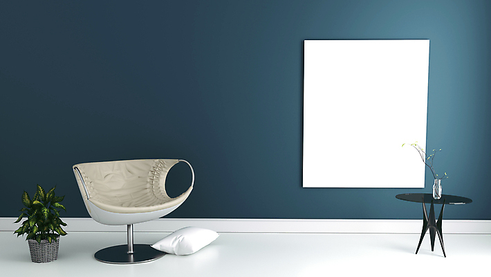 포토 JPG 해외이미지 식물 화분 벽 의자 베개 탁자 프레임 실내 사람없음 파란색 인테리어 3D 미니멀 해외포토 디자인 컬러 가구 침구 내부 디지털합성 파일형식 이미지허브