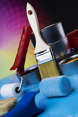 포토 JPG 해외이미지 실내 사람없음 붓 파란배경 페인트통 페인트붓 페인트롤러 해외포토 백그라운드 통 내부 파란색 페인트 파일형식 이미지허브