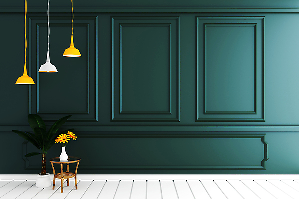 포토 JPG 해외이미지 식물 화분 벽 탁자 조명 실내 사람없음 초록색 인테리어 3D 미니멀 웨인스코팅 해외포토 디자인 컬러 가구 내부 디지털합성 파일형식 이미지허브