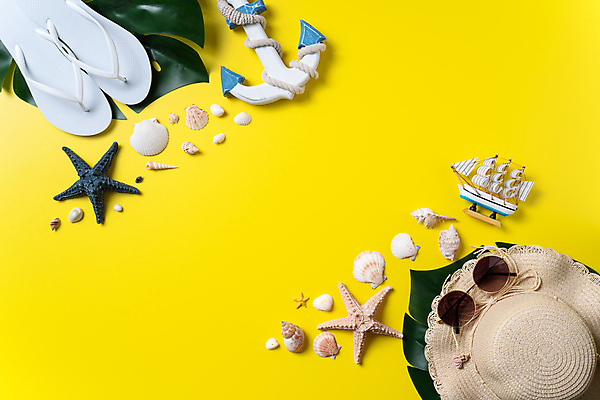 포토 JPG 해외이미지 조개 나뭇잎 불가사리 바캉스용품 사람없음 여름휴가 바캉스 선글라스 노란색 소라 쪼리 오브젝트 밀짚모자 닻 모형배 해외포토 모자_잡화 안경 컬러 잎 휴가 어패류 극피동물 모형 샌들 파일형식 여름_계절 이미지허브