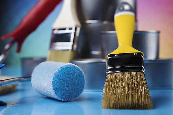 포토 JPG 해외이미지 실내 사람없음 페인트 파란배경 페인트통 페인트붓 페인트롤러 해외포토 백그라운드 통 내부 파란색 붓 파일형식 이미지허브