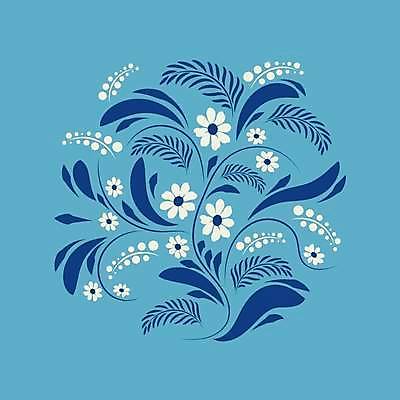 EPS 해외이미지 디자인 꽃 하늘색 잎 일러스트 미술 사람없음 화려 민화 국경 해외일러스트 식물 컨셉 문화예술 파란색 그림 파일형식 벡터 이미지허브