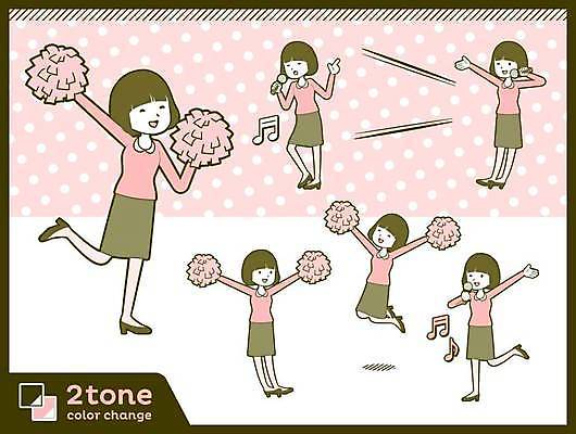 EPS 해외이미지 전신 여자 분홍색 음표 일러스트 노래 응원 아이디어 여러명 성인 세트 갈색 점프 축제 마이크 치어리더 응원수술 성인여자만 해외일러스트 기호 음악 컬러 음향기기 다수 컨셉 모션 사람 응원용품 여자만 성인만 파일형식 벡터 이미지허브