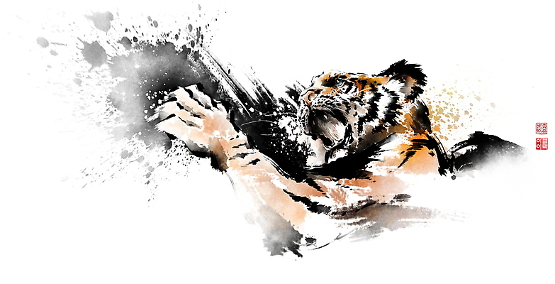 PSD 한마리 일러스트 캘리그라피 붓터치 근하신년 사람없음 호랑이띠 호랑이 동양화 맹수 번짐 낙관 앞발 앞발든 포효 2022년 임인년 국내일러스트 동물 1 포유류 새해 미술 외침 십이지신 연도 파일형식 효과