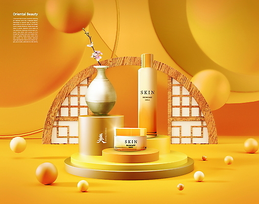 PSD 편집이미지 사람없음 뷰티 노란색 꽃병 한의학 오리엔탈 원형 피부관리 스킨케어 단상 창호문 기초화장품 동양적 입체도형 포디움 이미지편집 도형 꽃 컬러 의학 문 화장품 무대 입체 파일형식