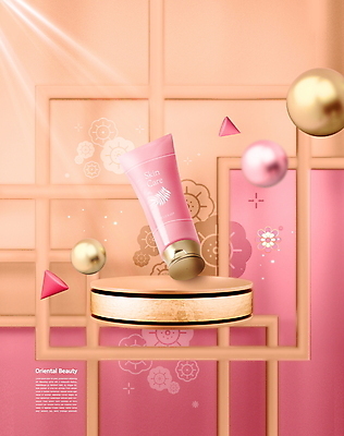 PSD 편집이미지 분홍색 꽃무늬 사람없음 빛 뷰티 사각형 한의학 오리엔탈 원형 피부관리 스킨케어 단상 기초화장품 동양적 삼각뿔 입체도형 포디움 이미지편집 도형 꽃 컬러 무늬 의학 화장품 무대 입체 파일형식