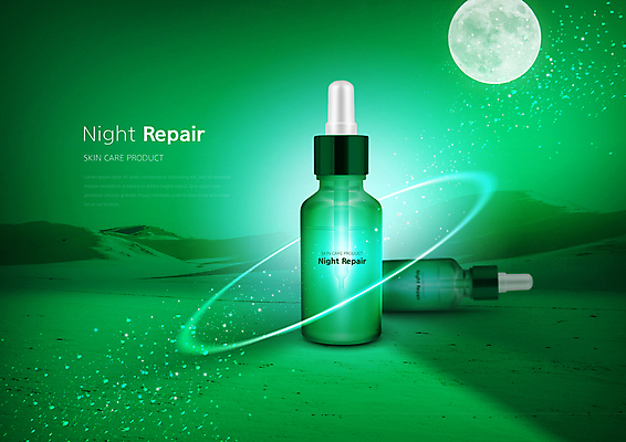 PSD 편집이미지 사람없음 초록색 빛 뷰티 보름달 고리 언덕 피부관리 스킨케어 기초화장품 세럼 이미지편집 컬러 화장품 달 파일형식