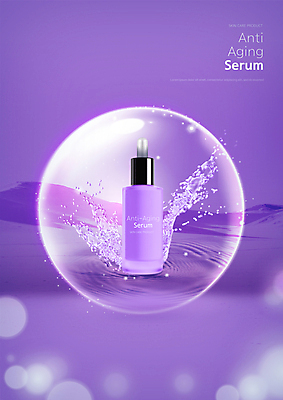 PSD 편집이미지 사람없음 물 빛 뷰티 보라색 물방울 언덕 피부관리 보케 튀는물 스킨케어 기초화장품 안티에이징 스플래쉬 세럼 이미지편집 자연요소 컬러 화장품 액체표현 파일형식