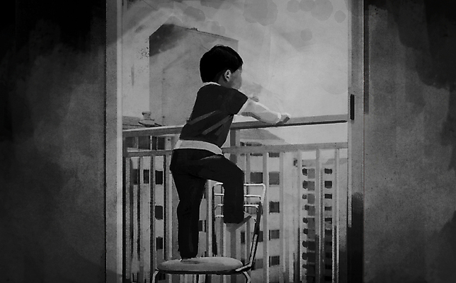 전신 PSD 남자 어린이 의자 일러스트 아파트 한명 소년 발코니 잡기 위험 사건 오르기 안전사고 추락사고 사고현장 어린이안전 추락주의 소년한명만 국내일러스트 1 가구 컨셉 모션 주택 경고 안전 사람 남자한명만 소년만 파일형식