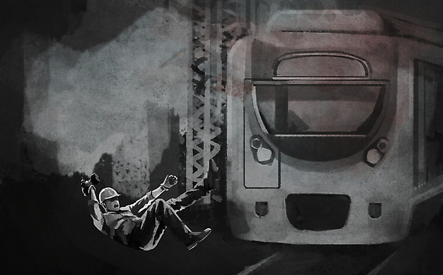 전신 PSD 남자 일러스트 노동자 한명 성인 기찻길 전철 위험 사건 안전사고 산업재해 넘어짐 사고현장 충돌사고 성인남자한명만 쓰러짐 국내일러스트 직업 1 산업 육상교통 컨셉 모션 대중교통 안전 사람 재해 남자한명만 성인남자만 파일형식