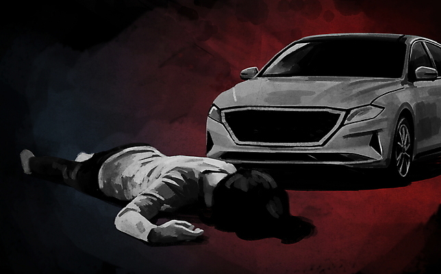 전신 PSD 여자 일러스트 자동차 한명 성인 죽음 위험 교통사고 사건 안전사고 자동차사고 뺑소니 사고현장 성인여자한명만 쓰러짐 국내일러스트 1 육상교통 컨셉 모션 안전 사람 여자한명만 성인여자만 파일형식