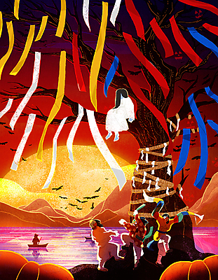 전신 PSD 나무 한국문화 한국전통 여자 남자 호수 일러스트 산 앉기 여러명 성인 빨간색 태양 일몰 할로윈 춤 처녀귀신 한복 뱃사공 무속 금줄 무당 무당춤 무속인 서낭단 소복 성인만 오싹 국내일러스트 자연요소 식물 동양문화 전통 줄 컬러 다수 모션 문화예술 한국 사람 노을 유령 전통의상 전통무용 파일형식