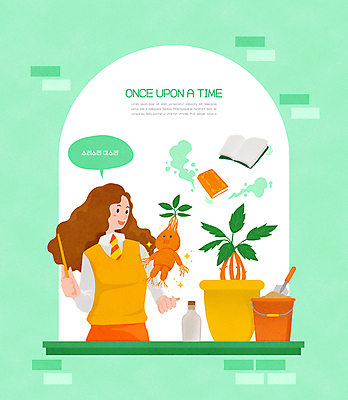 PSD 식물 여자 교복 화분 말풍선 일러스트 청소년 동화 유리병 한명 들기 상반신 책 연두색 마법사 삽 양동이 창가 마법 마법봉 마법지팡이 십대여자한명만 동심 국내일러스트 1 옷 창문 모션 병_용기 사람 초록색 여자한명만 십대여자만 파일형식