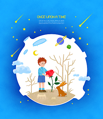 전신 PSD 나무 구름 한마리 남자 별 어린이 일러스트 건조 한명 서기 소년 파란색 장미 우주 행성 달 토끼 유성 감싸기 어린왕자 소년한명만 동심 국내일러스트 자연요소 식물 1 꽃 컬러 포유류 모션 동화 사람 반려동물 남자한명만 소년만 파일형식