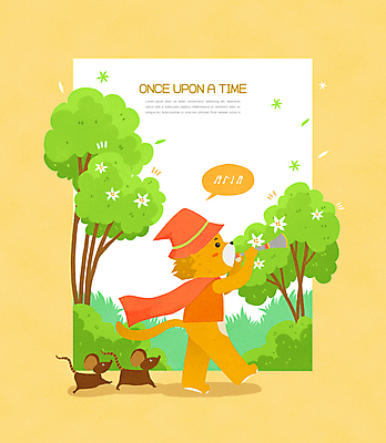 PSD 나무 모자 꽃 말풍선 연주 일러스트 동화 세마리 사람없음 노란색 걷기 고양이 잡기 풀 쥐 숲 나팔 고양이캐릭터 피리부는사나이 동심 국내일러스트 식물 잡화 악기 음악 컬러 동물캐릭터 포유류 모션 3 반려동물 설치류 파일형식