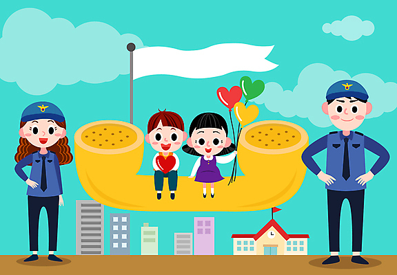 전신 구름 여자 남자 어린이 허리손 일러스트 학교 서기 앉기 소녀 소년 여러명 성인 건물 하트 깃발 잡기 경찰 전화기 하트풍선 민트색 카피스페이스 아동보호 국내일러스트 AI파일 자연요소 모양 직업 건축물 교육 컬러 포즈 다수 모션 사람 공백 보호 풍선 파일형식 벡터