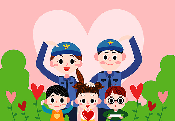 여자 남자 꽃 어린이 분홍색 허리손 일러스트 들기 소녀 소년 여러명 상반신 성인 손들기 하트 풀 경찰 손하트 안경낌 아동보호 국내일러스트 AI파일 모양 식물 직업 안경 컬러 포즈 다수 모션 사람 손짓 보호 파일형식 벡터