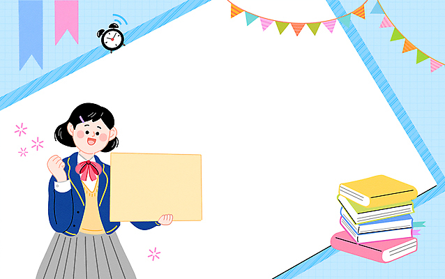 PSD 학생 배너 여자 교복 하늘색 일러스트 응원 청소년 프레임 한명 들기 상반신 책 파이팅 주먹 팻말 수능 자명종 수험생 가랜드 국내일러스트 1 옷 시계 모션 고등학생 사람 파란색 시험 알람 파티용품 파일형식