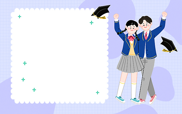 전신 PSD 학생 여자 남자 교복 일러스트 학사모 응원 청소년 어깨동무 프레임 서기 두명 손들기 보라색 파이팅 수능 던지기 수험생 십대만 국내일러스트 모자_잡화 옷 컬러 포즈 졸업 모션 고등학생 사람 시험 파일형식