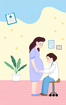 전신 PSD 여자 행복 화분 의자 일러스트 건강 서기 미소 앉기 성인 두명 임산부 임신 진료 산부인과 건강검진 산부인과의사 성인여자만 국내일러스트 감정 가구 의학 모션 표정 병원 사람 의사 검사_조사 여자만 성인만 파일형식