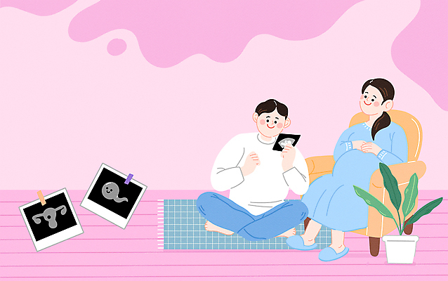 전신 PSD 여자 남자 행복 화분 분홍색 의자 일러스트 미소 들기 앉기 성인 두명 임산부 임신 매트 초음파사진 성인만 국내일러스트 정자세포 감정 컬러 가구 모션 표정 사람 생식세포 파일형식