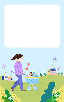 전신 PSD 공원 여자 꽃 행복 하늘색 잎 일러스트 엄마 프레임 미소 상반신 성인 두명 건물 걷기 산책 자녀 하트 아기 출산 유모차 국내일러스트 모양 식물 건축물 공공시설 감정 가족 모션 휴식 표정 사람 파란색 아기용품 파일형식