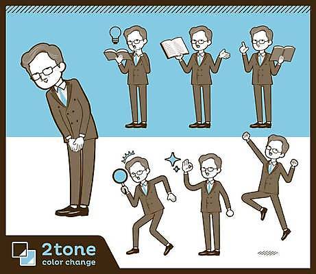 EPS 해외이미지 전신 직업 노년 남자 행복 포즈 일러스트 비즈니스 아이디어 들기 정장 여러명 책 파란색 세트 점프 놀람 인사 OK 긍정 발견 노인남자만 해외일러스트 옷 감정 컬러 다수 컨셉 모션 표정 사람 손짓 성인 예절 남자만 노인만 파일형식 벡터 이미지허브