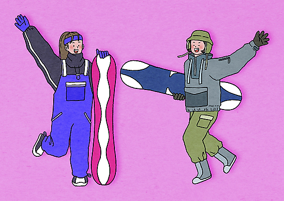 전신 PSD 모자 여자 분홍색 일러스트 아웃도어 들기 성인 취미 두명 손들기 점프 머리띠 스노우보드 멜빵바지 스키복 성인여자만 MZ세대 국내일러스트 잡화 옷 컬러 장신구 바지 모션 스키 사람 보드_스포츠 멜빵 세대 여자만 성인만 파일형식