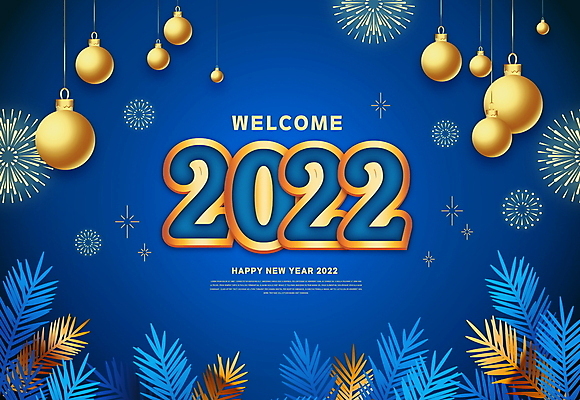 PSD 편집이미지 잎 근하신년 새해 폭죽 타이포그라피 사람없음 파란색 장식볼 해피뉴이어 웰컴 오너먼트 2022년 임인년 이미지편집 식물 문자 컬러 크리스마스장식 장식 새해인사 연도 파일형식