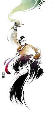 PSD 여자 일러스트 캘리그라피 붓터치 한명 들기 상반신 성인 잡기 한복 천 동양화 전통무용 저고리 번짐 낙관 한국무용 율동 성인여자한명만 국내일러스트 1 한국전통 전통 모션 미술 사람 춤 직물 전통의상 여자한명만 성인여자만 파일형식 효과