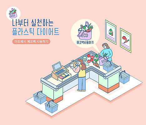 전신 여자 분홍색 말풍선 일러스트 서기 들기 상반신 성인 타이포그라피 두명 자연보호 당근 사과 계산대 장바구니 식빵 에코백 캐셔 포스기 성인여자만 제로웨이스트 노플라스틱 국내일러스트 AI파일 직업 문자 빵 컬러 가방 과일 모션 자연 뿌리채소 사람 쇼핑 바구니 그린캠페인 기계 보호 사회이슈 에코 여자만 성인만 파일형식 벡터