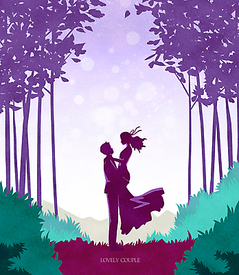 전신 PSD 커플 여자 남자 실루엣 웨딩드레스 결혼 일러스트 안기 그림자 서기 들기 풍경 성인 두명 마주보기 보라색 숲속 빛망울 신랑신부 성인만 들어올리기 국내일러스트 드레스 신부_웨딩 컬러 신랑 관계 모션 촬영기법 사람 이벤트 빛 숲 파일형식