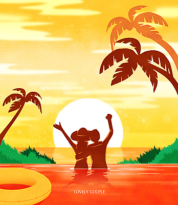 전신 PSD 구름 모자 커플 여자 남자 실루엣 일러스트 어깨동무 야외수영장 그림자 풍경 상반신 성인 두명 야자수 태양 노란색 손들기 노을 튜브 성인만 국내일러스트 자연요소 나무 잡화 컬러 포즈 관계 모션 수영장 촬영기법 사람 파일형식
