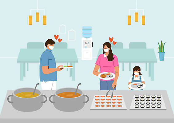 PSD 접시 여자 남자 어린이 하늘색 일러스트 집게 마스크 들기 상반신 성인 세명 식당 초밥 하트 수프 냄비 국 뷔페 정수기 코로나바이러스 포스트코로나 백신접종 백신인센티브 위드코로나 국내일러스트 모양 식기 음식 모션 사람 파란색 상점 바이러스 솥 사회이슈 백신 접종 일본음식 파일형식 혜택