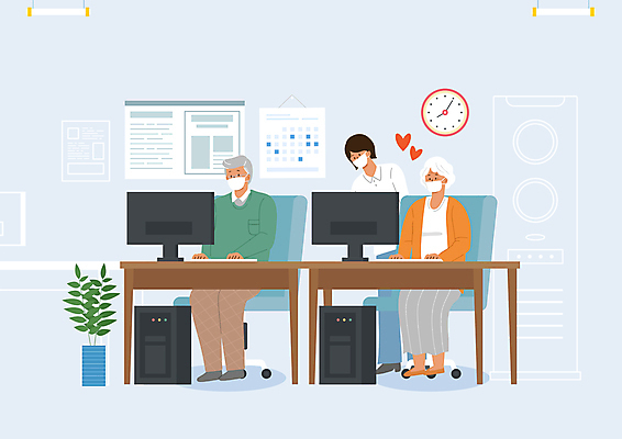 전신 PSD 여자 할아버지 노년 남자 화분 할머니 시계 의자 일러스트 마스크 앉기 상반신 성인 세명 컴퓨터 모니터 강사 하트 책상 노인복지 복지시설 노인교육 코로나바이러스 포스트코로나 백신접종 백신인센티브 위드코로나 국내일러스트 모양 직업 가구 모션 사람 전자제품 바이러스 사회이슈 복지 시설 노인학교 백신 접종 파일형식 혜택