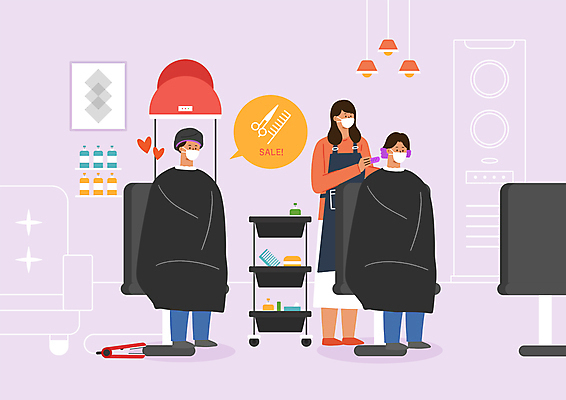 전신 PSD 여자 남자 분홍색 말풍선 의자 일러스트 마스크 서기 들기 앉기 성인 세명 세일 하트 파마 미용실 미용사 고객 헤어롤 고데기 파마기구 성인만 코로나바이러스 포스트코로나 백신접종 백신인센티브 위드코로나 트롤리 국내일러스트 모양 직업 헤어스타일 컬러 가구 모션 사람 수레 미용용품 바이러스 뷰티샵 사회이슈 헤어용품 백신 접종 파일형식 혜택