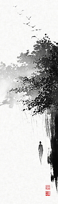 PSD 나무 실루엣 여러마리 일러스트 캘리그라피 조류 붓터치 사람모양 산책 비행 숲 동양화 가로수 번짐 사색 낙관 국내일러스트 모양 식물 동물 다수 생각 휴식 촬영기법 미술 파일형식 효과