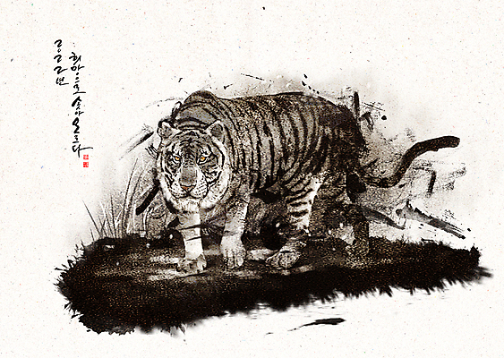 PSD 한마리 손글씨 일러스트 새해 수묵화 글자캘리그라피 사람없음 걷기 호랑이띠 2022년 임인년 흑호 국내일러스트 1 캘리그라피 모션 미술 십이지신 호랑이 연도 파일형식