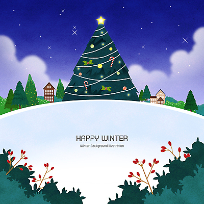 PSD 구름 열매 별 크리스마스장식 크리스마스 겨울 일러스트 밤하늘 주택 사람없음 크리스마스트리 풀 야간 언덕 감성 겨울풍경 국내일러스트 자연요소 식물 계절 기념일 컨셉 하늘 풍경 건물 파일형식