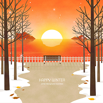 PSD 나무 바다 겨울 벤치 일러스트 사람없음 울타리 태양 반사 노을 주황색 눈 눈송이 감성 겨울풍경 눈덮임 국내일러스트 자연요소 식물 계절 컬러 컨셉 의자 날씨 눈_날씨 풍경 담장 파일형식