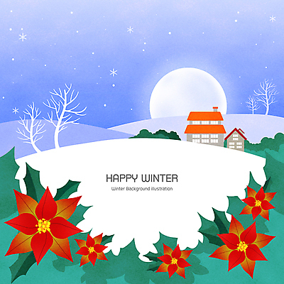 PSD 나무 겨울 일러스트 밤하늘 주택 사람없음 보라색 보름달 눈 풀 야간 언덕 감성 포인세티아 겨울풍경 눈덮임 국내일러스트 자연요소 식물 계절 꽃 컬러 컨셉 하늘 날씨 풍경 건물 달 파일형식