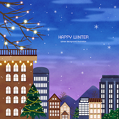 PSD 크리스마스 겨울 일러스트 밤하늘 빌딩 사람없음 건물 파란색 크리스마스트리 나뭇가지 눈 도시 눈송이 야간 감성 알전구 눈내림 겨울풍경 국내일러스트 자연요소 나무 건축물 계절 기념일 컬러 컨셉 전구 하늘 날씨 눈_날씨 풍경 파일형식