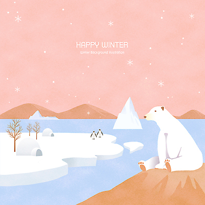 PSD 나무 분홍색 겨울 일러스트 자연 세마리 사람없음 눈 눈송이 북극 펭귄 북극곰 빙하 감성 빙산 이글루 겨울풍경 국내일러스트 자연요소 식물 계절 컬러 컨셉 곰 조류 날씨 눈_날씨 3 풍경 극지방 생태계 파일형식