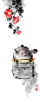 PSD 꽃 잎 일러스트 캘리그라피 주전자 붓터치 전통소품 사람없음 차 덩굴 동양화 번짐 낙관 화로 정물화 국내일러스트 식물 전통 그릇 음료 주방용품 미술 오브젝트 그림 파일형식 효과