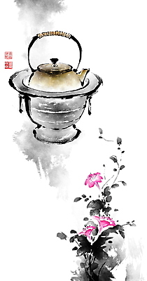 PSD 꽃 줄기 잎 일러스트 캘리그라피 주전자 붓터치 전통소품 사람없음 동양화 번짐 낙관 화로 정물화 국내일러스트 식물 전통 그릇 주방용품 미술 오브젝트 그림 파일형식 효과