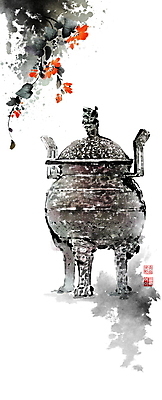 PSD 꽃 잎 일러스트 캘리그라피 붓터치 전통소품 사람없음 덩굴 동양화 번짐 낙관 정물화 향로 국내일러스트 식물 전통 미술 오브젝트 그림 파일형식 효과