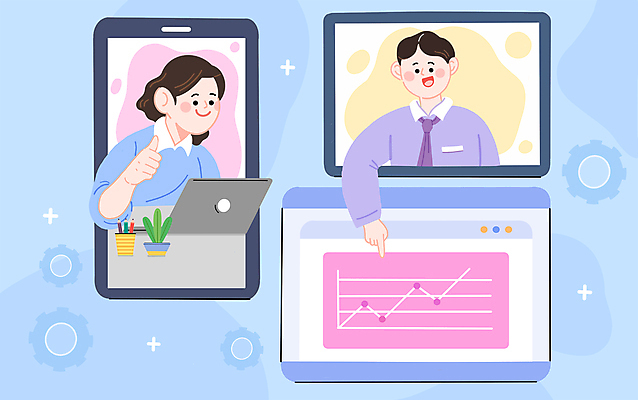 PSD 여자 남자 하늘색 일러스트 그래프 상반신 성인 두명 노트북 스마트폰 태블릿 가리킴 최고 직장인 비즈니스맨 비즈니스우먼 주식 온라인 화상통화 성인만 벤처기업 중소기업 언택트 온택트 국내일러스트 직업 회사 비즈니스 사람 손짓 금융 파란색 전자제품 핸드폰 스마트기기 통화 파일형식